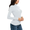 thumbnail image 4 of 2025 Femmes Décontracté Uni Spandex Chandail à Manches Longues à Manches Longues Col Montant Simulé Femmes Course Blouse à Manches Longues Hauts Coupe Ajustée Col Roulé Chandail à Manches Longues Femmes Extensible Couche T-Shirts, 4 of 7