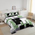 thumbnail image 3 of YST Lime Green Black Grey Comforter Set Queen Abstract Geometric Checkered Bedding Set Square Sequins Down Comforter For Kids Adults,Geometry Grid Bed Set For All Season Room Decor, 3 of 6