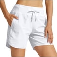 thumbnail image 1 of Yammkia Short Dauphin pour Femme Coupe Régulière Athlétique Taille Froncée Tissé Short de Course avec Poche (Blanc, TP), 1 of 4