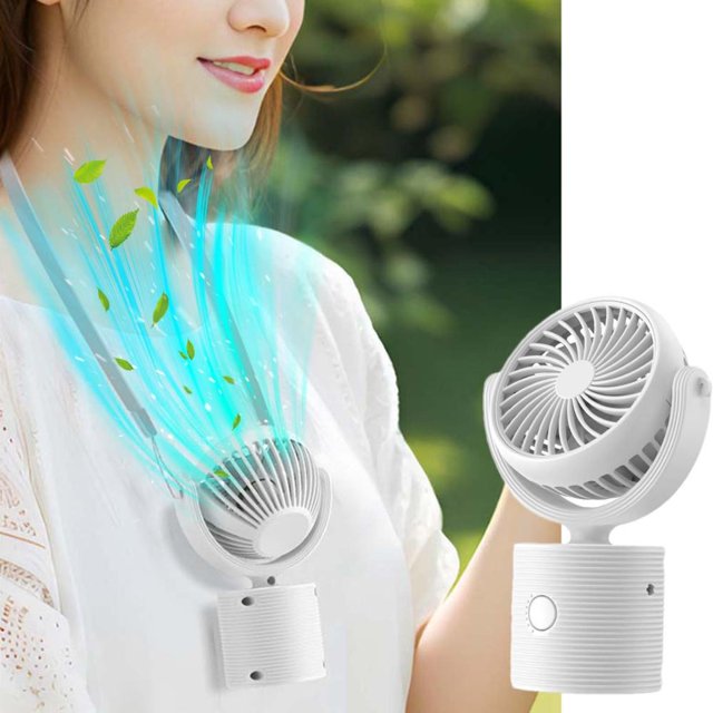 Feltree Neck Hanging USB Mini Fan with Adjustable Lanyard, 800mAh Rechargeable Battery, 3-Speed Settings & Desktop Stand, Portable Personal Cooler