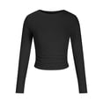 thumbnail image 4 of Penkiiy Womens Fall Long Sleeve Stretch Slim Round Neck Ribbed Basic Shirts M Black, 4 of 9