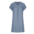 thumbnail image 4 of FcBaudy Robe à Manches Courtes Col en V Longueur Genou, Robes d'Été pour Femmes, Robes Décontractées pour Femmes Col Rond Manches Courtes avec Poches Fendue à Ourlet Croisé Robe pour Femmes, 4 of 5