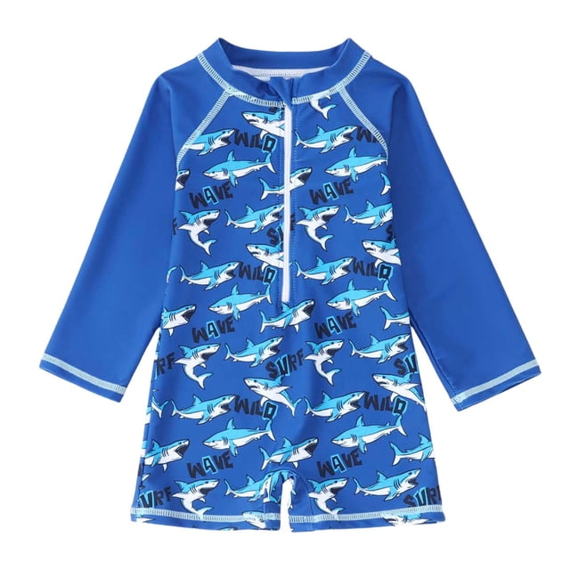TOOYOU Toddler Boy Swimsuit Swimwear Long Sleeve Rash Guard Print For Baby Beach Pool Swimming Sun Summer Outfit Practical And Durable Bathing Suit For Child Size 18-24 Months,Black