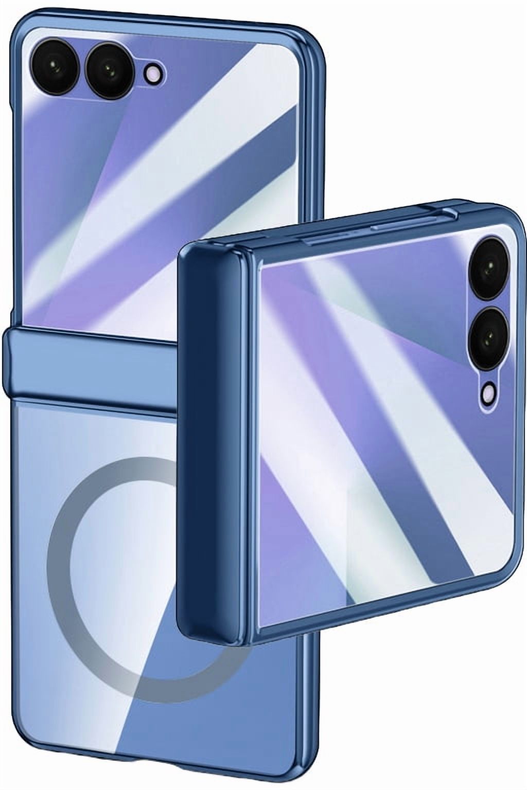 Nakedcellphone Electro Series for Samsung Galaxy Z Flip 7 Phone Case - Built-In Screen Protector and Hinge Cover - Compatible with MagSafe - Blue/Clear