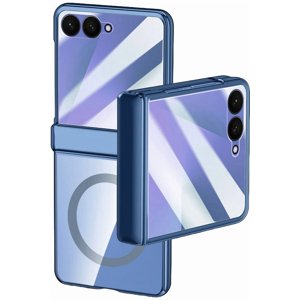 Nakedcellphone Electro Series pour Samsung Galaxy Z Flip 7 Dossier téléphonique - Protecteur d'écran intégré et couvercle de charnière - Compatible avec MagSafe - Bleu/Clear