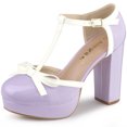 thumbnail image 1 of BLISSFUL STEP Halloween Chaussures de Rentrée pour Femmes à Bride en T avec Nœud, Talon Bloc Vintage, Talons Plateforme, Violet 6, 1 of 6