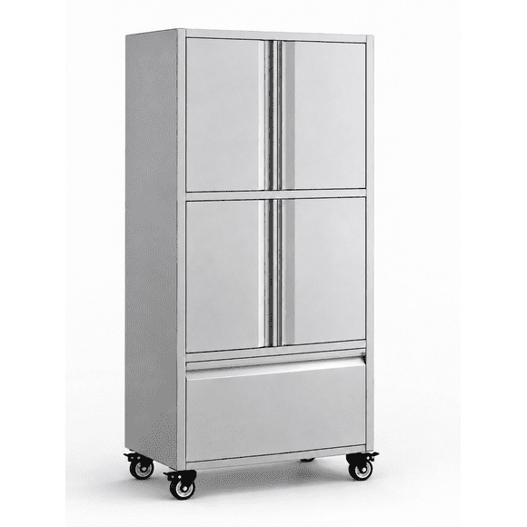 JFHID 58.3" Stainless Steel Storage Cabinet, 350 lbs Freestanding with Drawer and Locking Casters