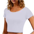 thumbnail image 2 of VSSSJ Crop Tops pour Femmes Manches Courtes Col Rond Extensible Chemise Décontractée Ajustée Solide Confortable Été Basique T-Shirts Courts Blanc Taille Unique, 2 of 5