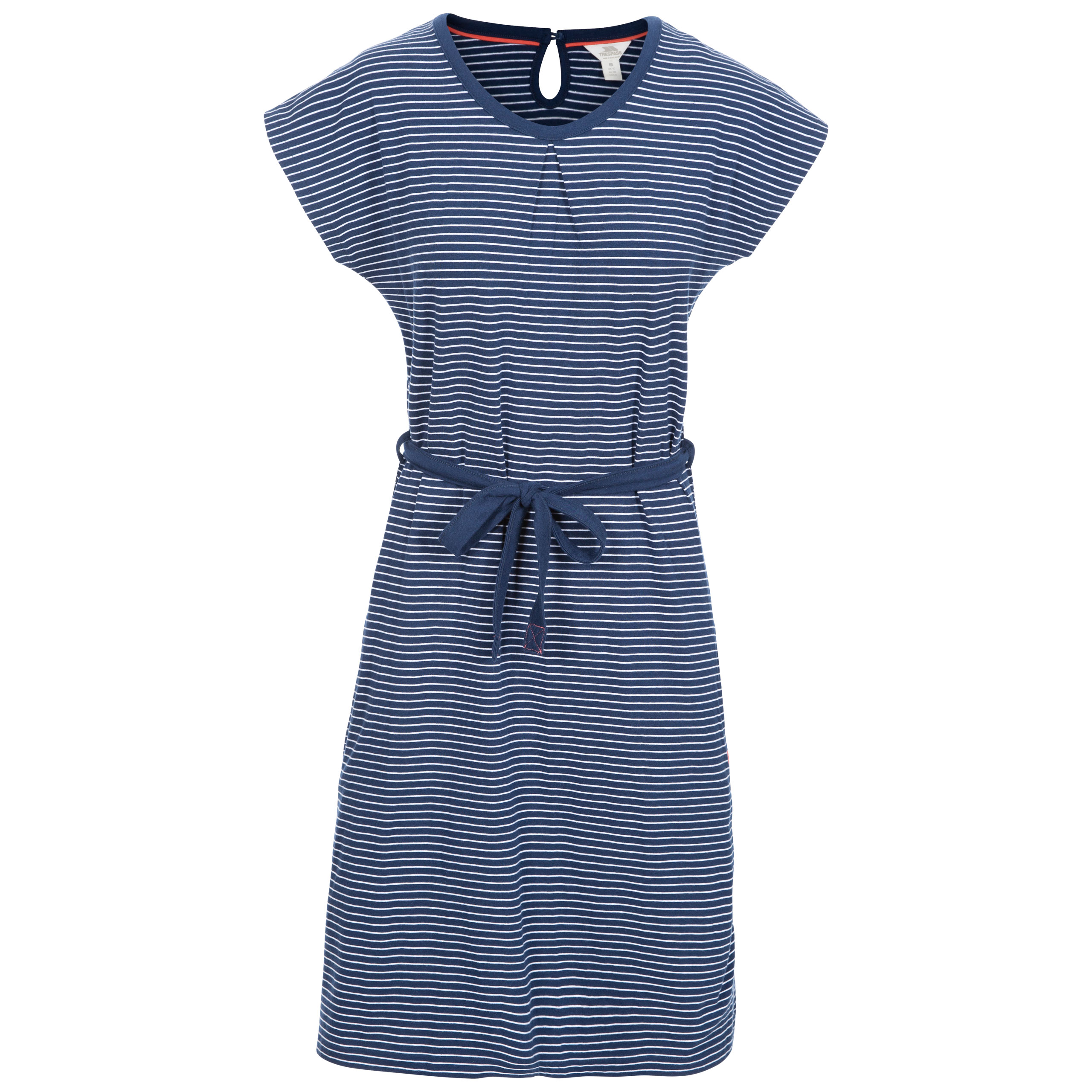 Trespass Robe Décontractée pour Femme Lidia - Manches Cap, Col Rond avec Plissé Doux, Rayure Teinte au Fil, Ceinture à Nouer à la Taille, 2 Poches pour les Mains, Fermeture à Boutons Goutte d'Eau au Dos