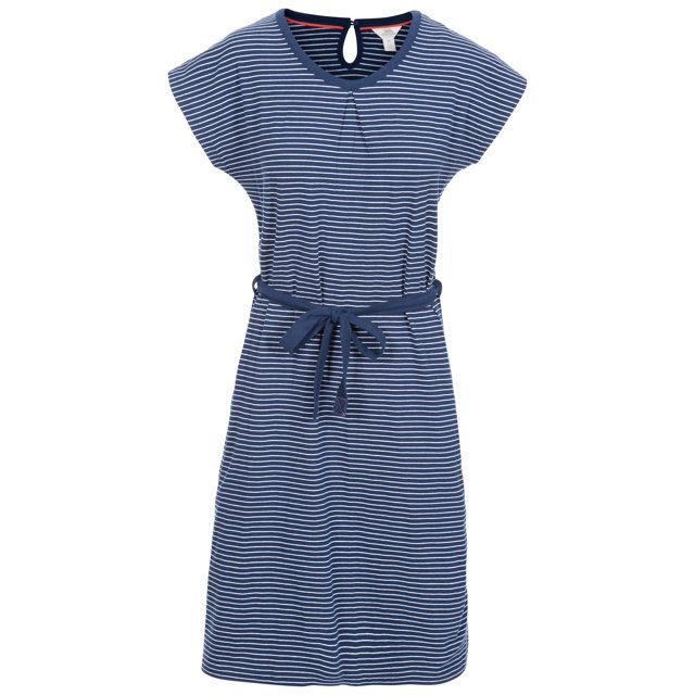 Trespass Robe Décontractée pour Femme Lidia - Manches Cap, Col Rond avec Plissé Doux, Rayure Teinte au Fil, Ceinture à Nouer à la Taille, 2 Poches pour les Mains, Fermeture à Boutons Goutte d'Eau au Dos