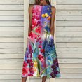 thumbnail image 1 of HKEJIAOI Liquidation des Ventes Robe Fleurie pour Femmes Robe d'Anniversaire Femmes Sans Manches Col Rond Imprimé Poche Grande Taille Robe de Nuit Longue Robes Amples Robe Rouge, 1 of 5