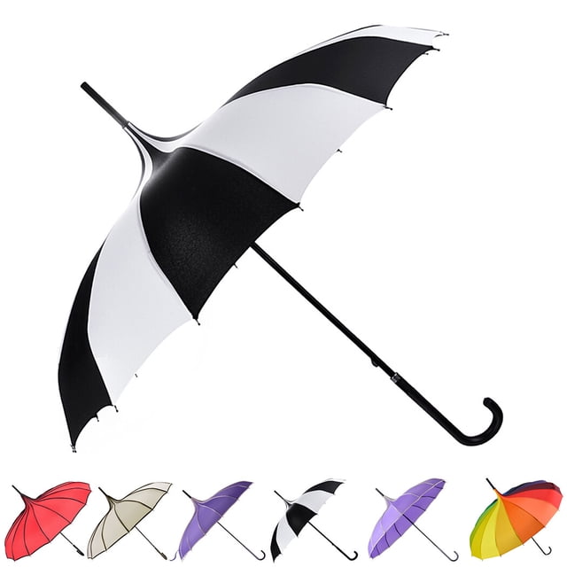 Parasol à Long Manche, Parasol Rétro en Pagode, Parapluie de Protection UV avec Poignée à Crochet pour Décoration de Accessoire Photo