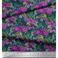 thumbnail image 3 of Soimoi Tissu de Soie Feuilles & Azalée Imprimé Floral par la Cour 42 Pouces de Large, 3 of 3