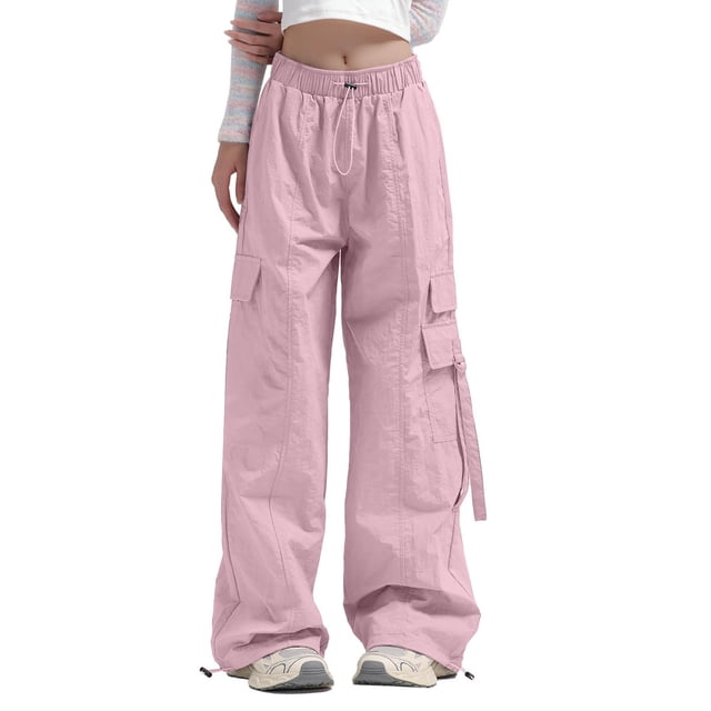 Timegard Hiking Pants for Women Cargo Pants Wide Leg Elastic Waisted Drawstring Athletic Trousers with Pockets