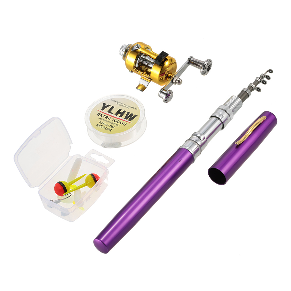 Amdohai Fishing Rod Reel Combo Set Mini Telescopic Portable Pocket Pen Fishing Rod Pole + Reel Aluminum Alloy Fishing Line Soft Lures Baits Jig Ho