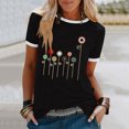 thumbnail image 1 of EGNMCR T-Shirts pour Femmes Femme Couleur Imprimé de Fleurs Manches Courtes Col Rond Décontracté Hauts Amples Manches Courtes, 1 of 4