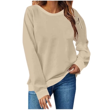 JGGSPWM Women's Solid Color Crewneck Sweatshirts Lightweight Loose Casual Long Sleeved Tunic Tops Cute Pullover Shirts Yellow L