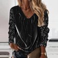 thumbnail image 2 of T-shirts Femmes Imprimé Col en V Manches Longues Blouse Automne Hauts Femmes Noir TTG, 2 of 4