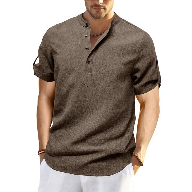 Kaemgyyd Men's Henley Shirts Stylish Short Sleeve Casual Button Tops Lightweight Solid Color Classic Basic Tee