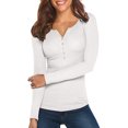 thumbnail image 4 of Opperiaya Women Spring T-Shirt Solid Color Henley Neck Long Sleeve Pullover, 4 of 8