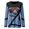 thumbnail image 4 of Pompotops Women Geometric Print Round Neck Patchwork Pullover Long Sleeve Blouse T-shirt Tops, 4 of 5