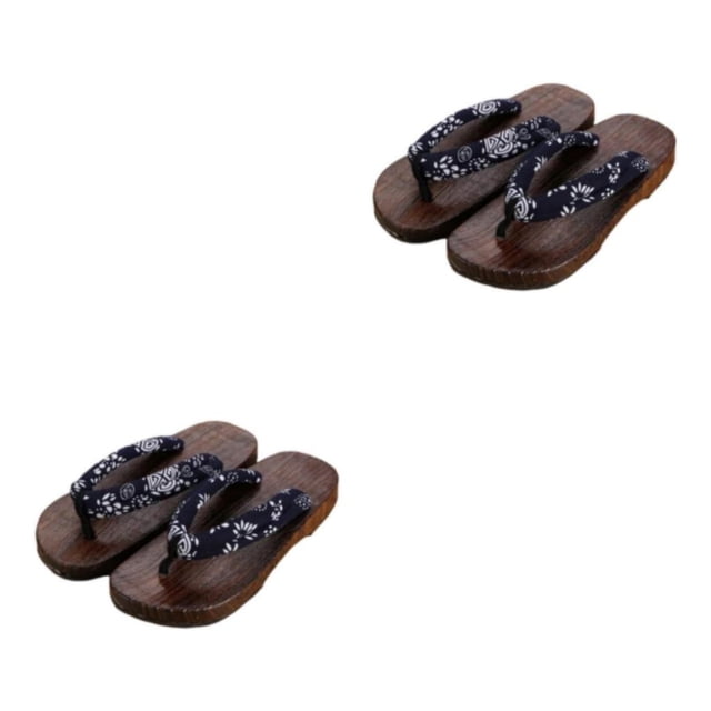 maskred Japanese Clogs Slippers Geta Sandals Flops for Men Women Fashionable and Versatile Blue Round Size 43 2Set