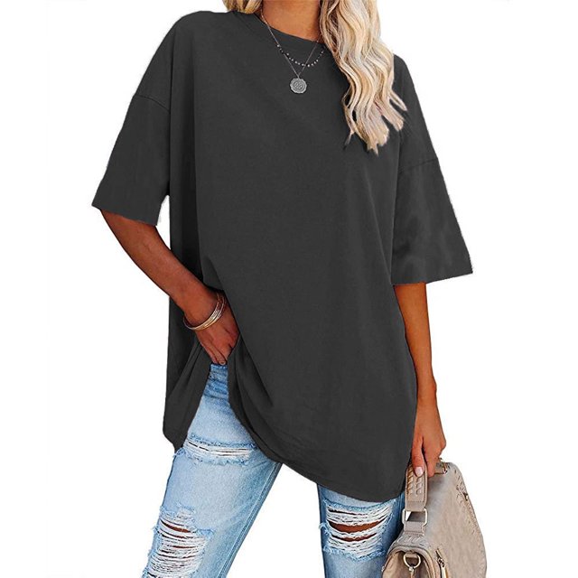 Oversized Ladies T-Shirt New Solid Color Loose Dropped Shoulder Short Sleeve Rou