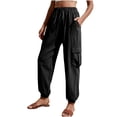 thumbnail image 1 of AherBiu Pantalons Taille Haute pour Femmes avec 4 Poches Printemps Automne Décontracté Ample Bas Resserré, 1 of 6