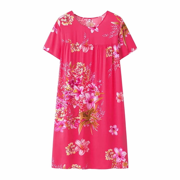 2025 Summer Cotton Silk Short Bump in The Night Nightgown Sleeved Sleep Dress for Night Shirt Womens Middle Aged Women New Loose Fitting Home Wear Elderly Sleepwear Plus Size