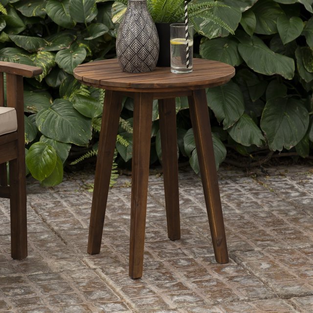 20" Acacia Wood Outdoor Patio Round End Table in Dark Brown