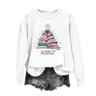 Pisexur Christmas Sweatshirt for Women Crewneck Christmas Tree Long Sleeve Shirt Xmas Holiday Party Pullover Tops White,2XL