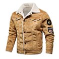 thumbnail image 1 of IROINNID Cardigan Moto Homme Réduit Décontracté Couleur Unie Col Rabattu Bouton Chaud Veste en Coton, Kaki, 1 of 2