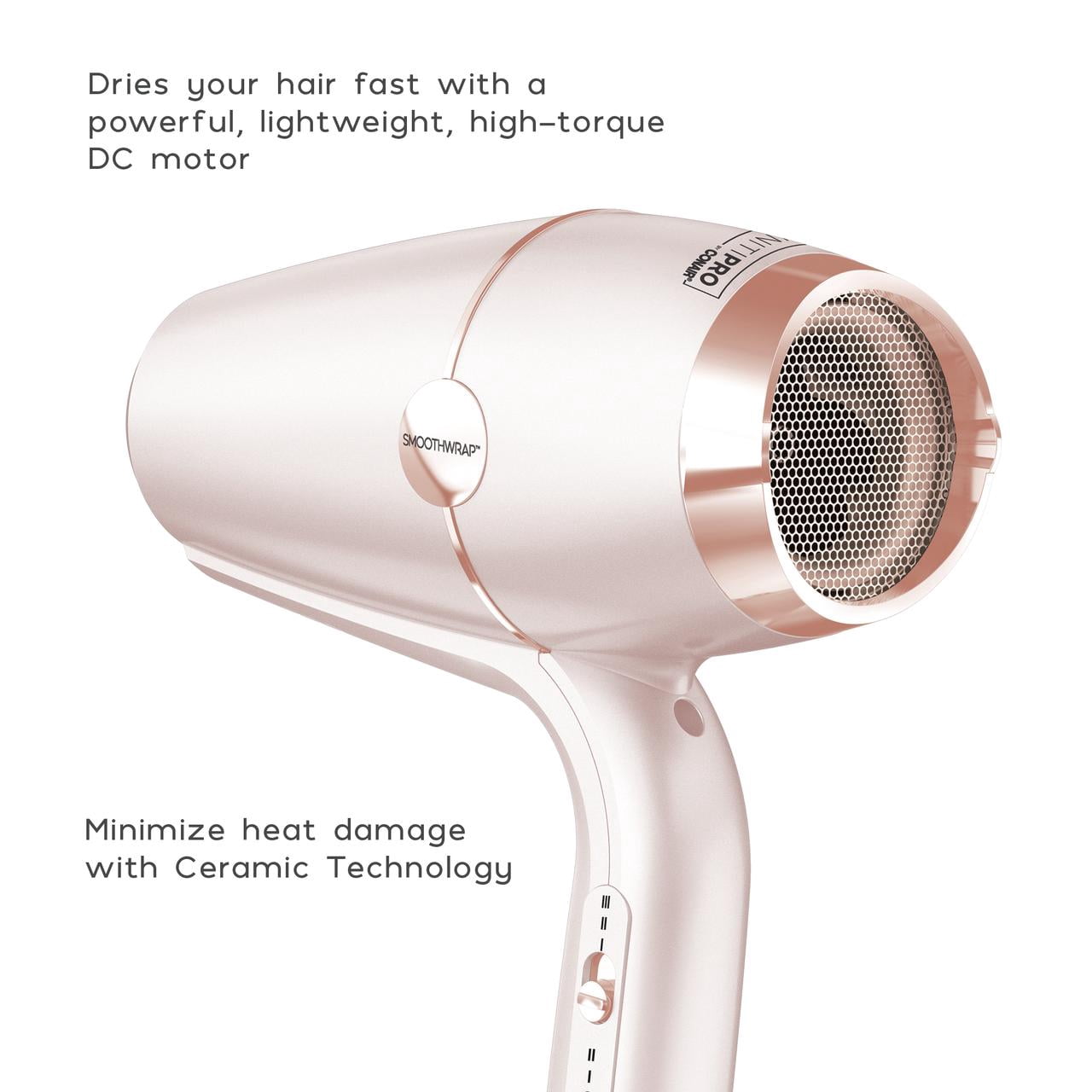 Infinitipro by Conair Smoothwrap Advanced Ionic Ceramic Hair Dryer, Rose Gold, 1 Pk, Gift for Her
