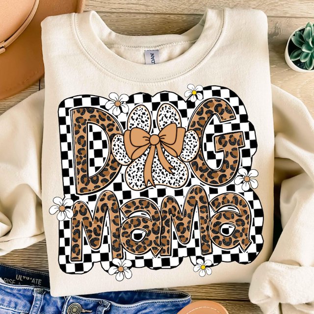 Chandail Rétro Maman de Chien, Chandail Coquette à Nœud pour Maman de Chien, Chandail pour Maman de Chien, Chandail pour Maman de Maman, Chandail Léopard à Carreaux pour Maman, Chandail Léopard pour Maman