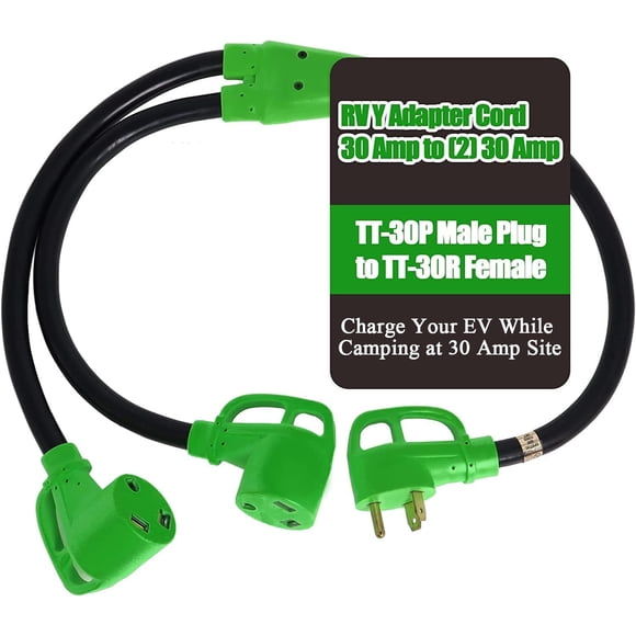 30 Amp RV Splitter Plug Adapter EV Charge ,RV Y Adapter NEMA 30 Amp TT-30P Male Plug to Two 30 Amp TT-30R RV Female,120V 30A for Campers Tr