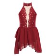 thumbnail image 1 of RUNQHUI Kids Girls Lyrical Dance Dress Shiny Rhinestone Halter Sleeveless Backless Leotards Dress Burgundy 12, 1 of 5
