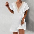 thumbnail image 2 of Birdeem Mode Femme Été Uni Décontracté Col en V Manches Courtes Vacances Robe en Dentelle, 2 of 7