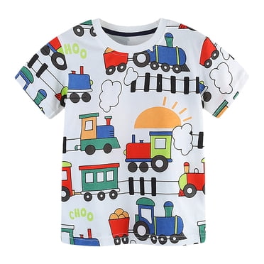 PMVFHDE T-Shirts pour Garçon Été Tout-Petits Garçons Filles Manches Courtes Imprimés de Dessins Animés T-Shirt Hauts Vêtements Blanc, 5-6 Ans