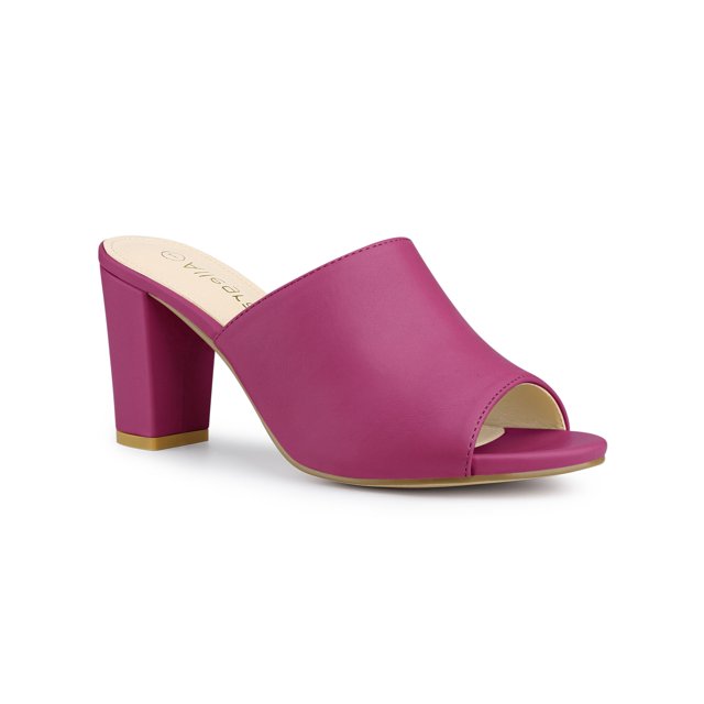 BLISSFUL STEP Sandales Mules à Talon Bloc à Enfiler pour Femmes Rose Vif 8