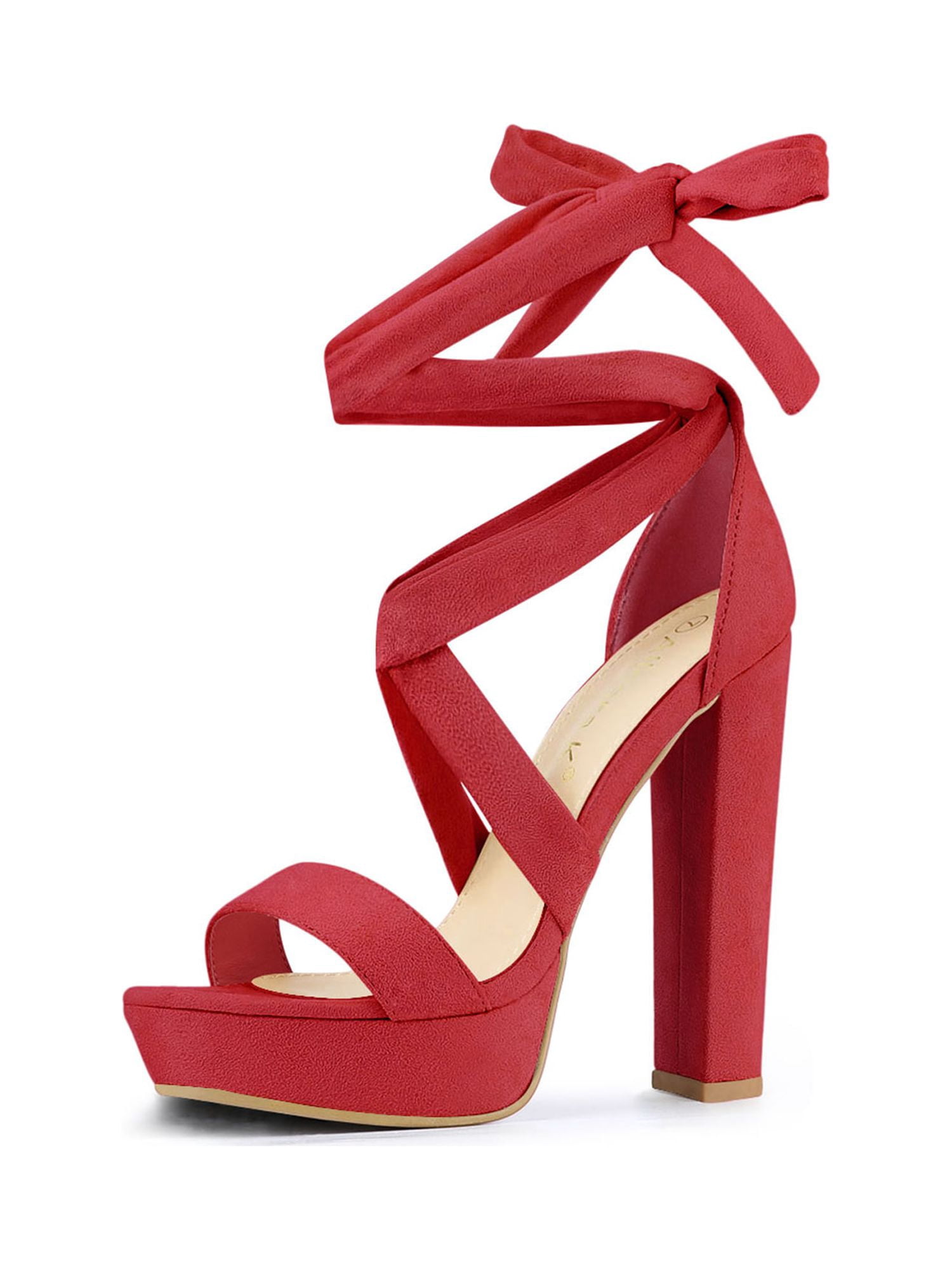 BLISSFUL STEP Sandales à Talon Bloc à Plateforme à Lacets pour Femmes Rouge (Taille 7)