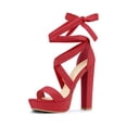 thumbnail image 1 of BLISSFUL STEP Women's Lace Up Platform Block Heel Sandals Red (Size 9), 1 of 8