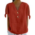 thumbnail image 1 of Tshirts Women Ladies V Neck Button Short Sleeve Top Cold Shoulder Daily Wear Spring Shirts Women Red S, 1 of 4