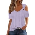 thumbnail image 1 of Timegard Womens Plus Size Tops Eyelet V-Neck Short Sleeve Cold Shoulder Summer Dressy Casual Tunic Tops, 1 of 6