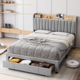 thumbnail image 1 of Upholstered Bed Frame with Storage Headboard and Charging Station, Platform Bed Frame with Drawers, Heavy Duty, No Box Spring Needed, Easy Assembly, Grey, Queen Size, 1 of 6