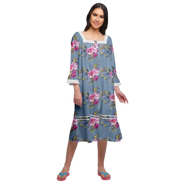 Moomaya Chemise de Nuit Évasée en Coton pour Femmes