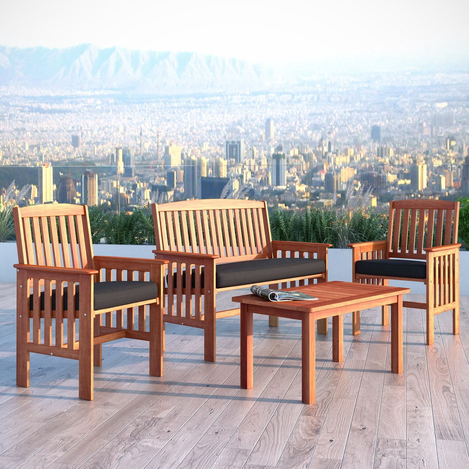Chaises et table basse d’extérieur Miramar de CorLiving en bois dur