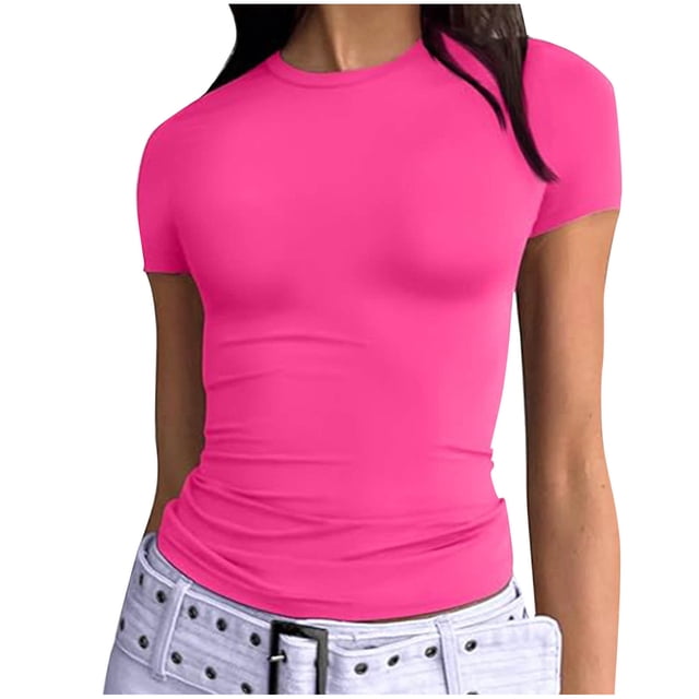 Timegard Womens Tops Crewneck Slim Fitting Comfy Solid Color Basic Tee Summer Casual Going out Top