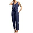 thumbnail image 2 of LSLJS Women Short Sleeve Jumpsuits Casual Summer Rompers Loose Belted Waist Jumpers with Pockets, 2 of 7
