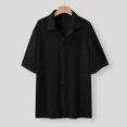 thumbnail image 4 of DPTALR Men Casual Short Sleeve Turndown Collar Button Lace Pacthwork Shirt Tops, 4 of 6