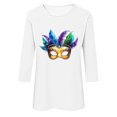 thumbnail image 4 of Hauts pour Femmes Manches 3/4 Imprimé Carnaval Décontracté Col Rond Manches Trois-Quarts T-shirt Ample Blanc TTG, 4 of 5